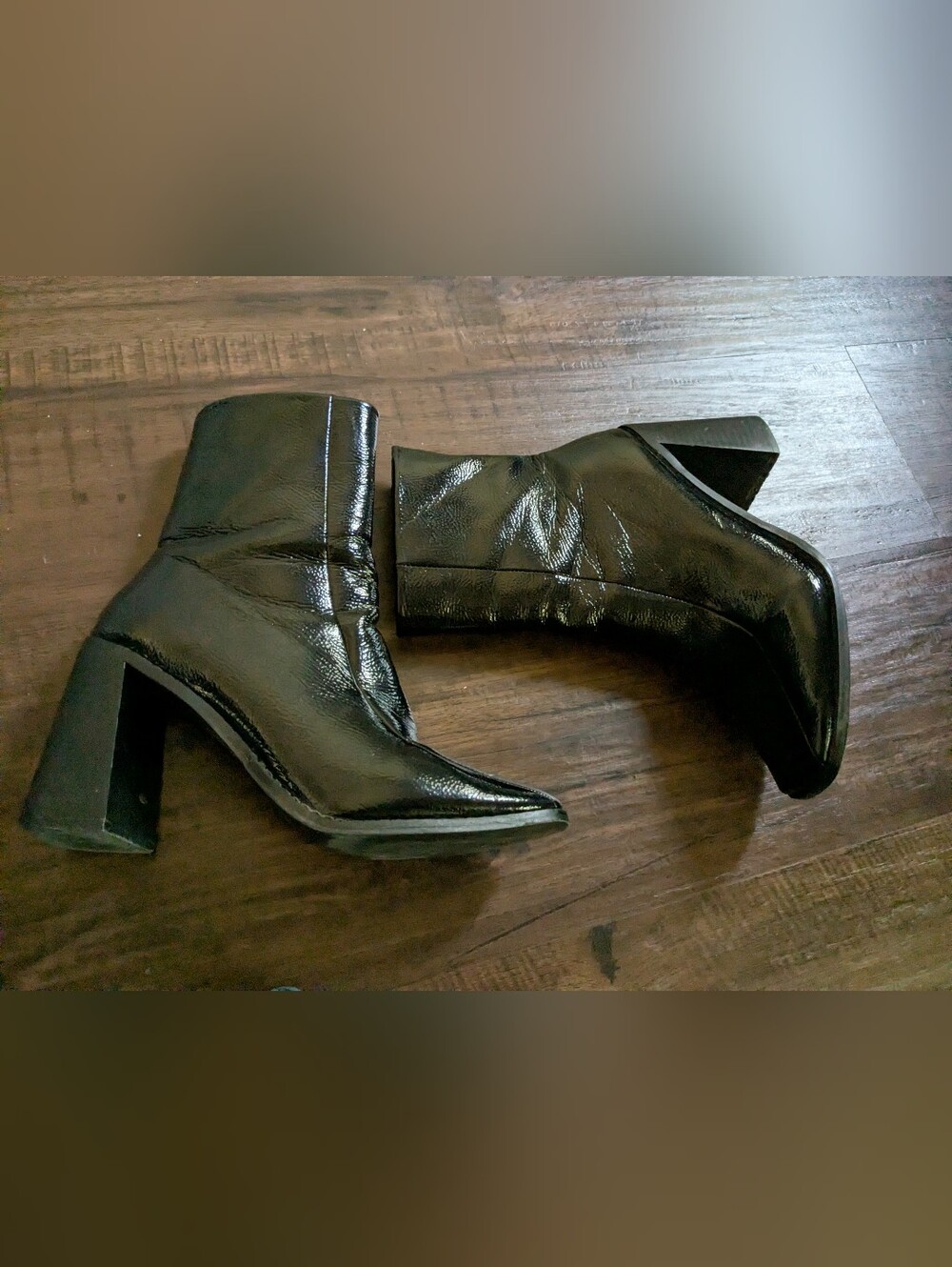 Nasty Gal Black Patent Block Heel Mid-Calf Boots